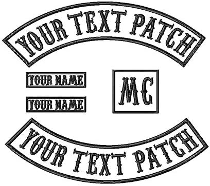 5 Pcs Embroidery Custom Rocker Biker Iron on/Sew on Personalized Mortorcycle Name Patch for Veterans Jackets, Vest(White Fabric+Black Border)