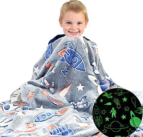 Image of Glow in The Dark Blanket Gifts for Toddler Kids Teen Girls|Bedroom Decor, Lightweight Throw Blankets|Soft Cozy Fluffy Luminous Throw Blanket - Grey Rocket