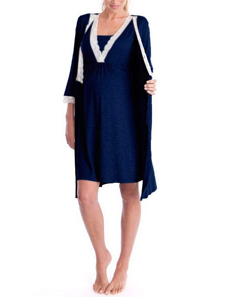 CHAGANA Maternity Pregnancy Labor Robe Delivery Hospital Nursing Nightgowns Sleepshirts for Breastfeeding 2Pcs Set Nightie