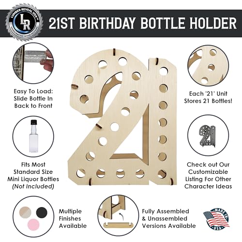 Image of Lumber Reveal USA | White 21 Shot Bottle Holder | 21st Birthday Decorations | Unique 21st Birthday Gifts | Holds 21 Shooter Bottles | 4 Colors Available | Assembled