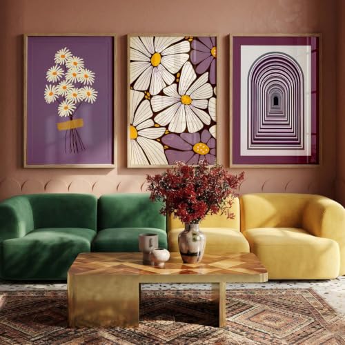 Image of kotart Boho Floral Art Home Decoration Painting | Floral Aesthetic Paintings With Frame For Living Room Bed Room Hotel Wall Decor Digital Reprint Set of 3 (19X25 inch)