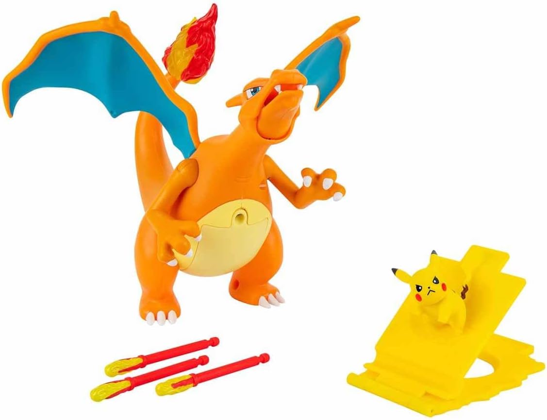 Pokemon Pokmon PKW2731 Deluxe Feature Includes 6 Interactive Charizard Plus 2-inch Pikachu Figure Launcher-Authentic Details, 6in Style 1
