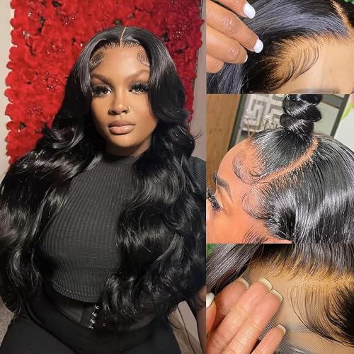 VIPbeauty 32 Inch 13x4 HD Lace Front Wigs Transparent Lace Frontal Body Wave Human Hair 180 Density Long Inch Brazilian Virgin Human Hair for Black Women Pre Plucked with Baby Hair Natural Black