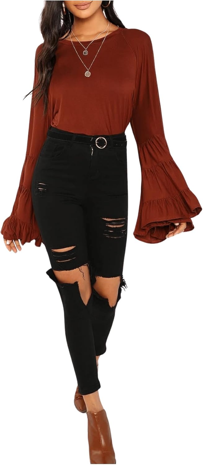 Floerns Women's 70s Western Flowy Bell Sleeve Blouse Tops Shirts - Image 5