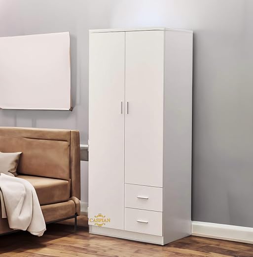 CASPIAN Engineered Wood 2 Door Wardrobe (White) | Pre Assembled Home Furniture | Cupboard/Almirah for Bedroom Clothes Stor...