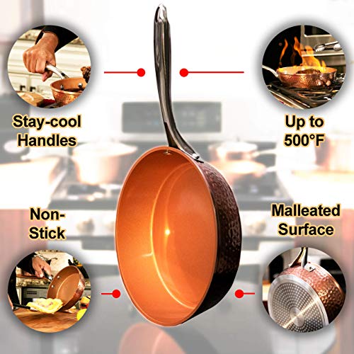 Gotham Steel 9.5" Hammered Pan With Tempered Glass Lid And Cool Touch Handles, Ultra Nonstick Fry Pan, Scratch Resistant Dishwasher Oven-Safe, Non-Toxic Frying Pans And Skillets Cookware As Seen On Tv #TOP2