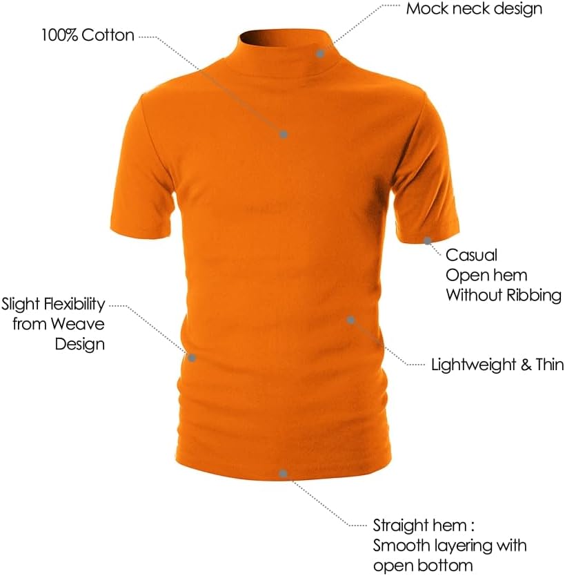 Ohoo Mens Short Sleeve Mock Turtleneck Basic Tops Lightweight Slim Fit Pullover Sweater