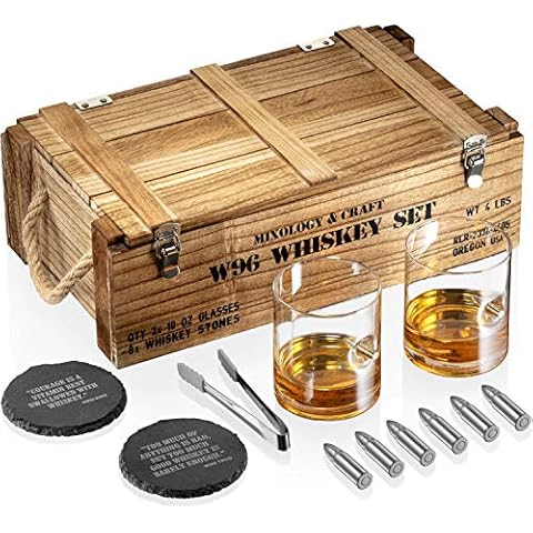 Mixology & Craft Whiskey Stones Set with Glasses & Steel Bullets, Gift for Men Cover