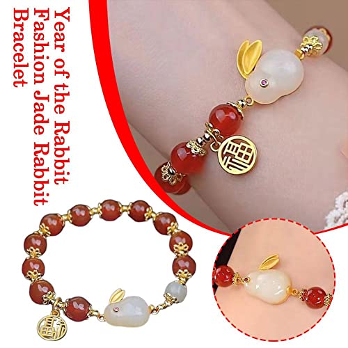Year Of Rabbit Lucky Charm Hetian Jade Rabbit Bracelet Agate Crystal Bracelet Feng Shui Bracelet For Women #TOP2