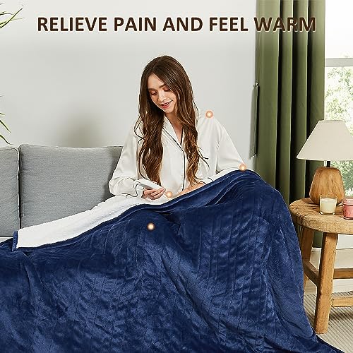 JKMAX Heated Electric Blanket Twin Size - 62"x84" Flannel Heating Blanket with 10 Heating Levels & 5 Time Settings Over-Heat Protection, Winter Warmer for Adults with ETL Certification(Navy Blue)