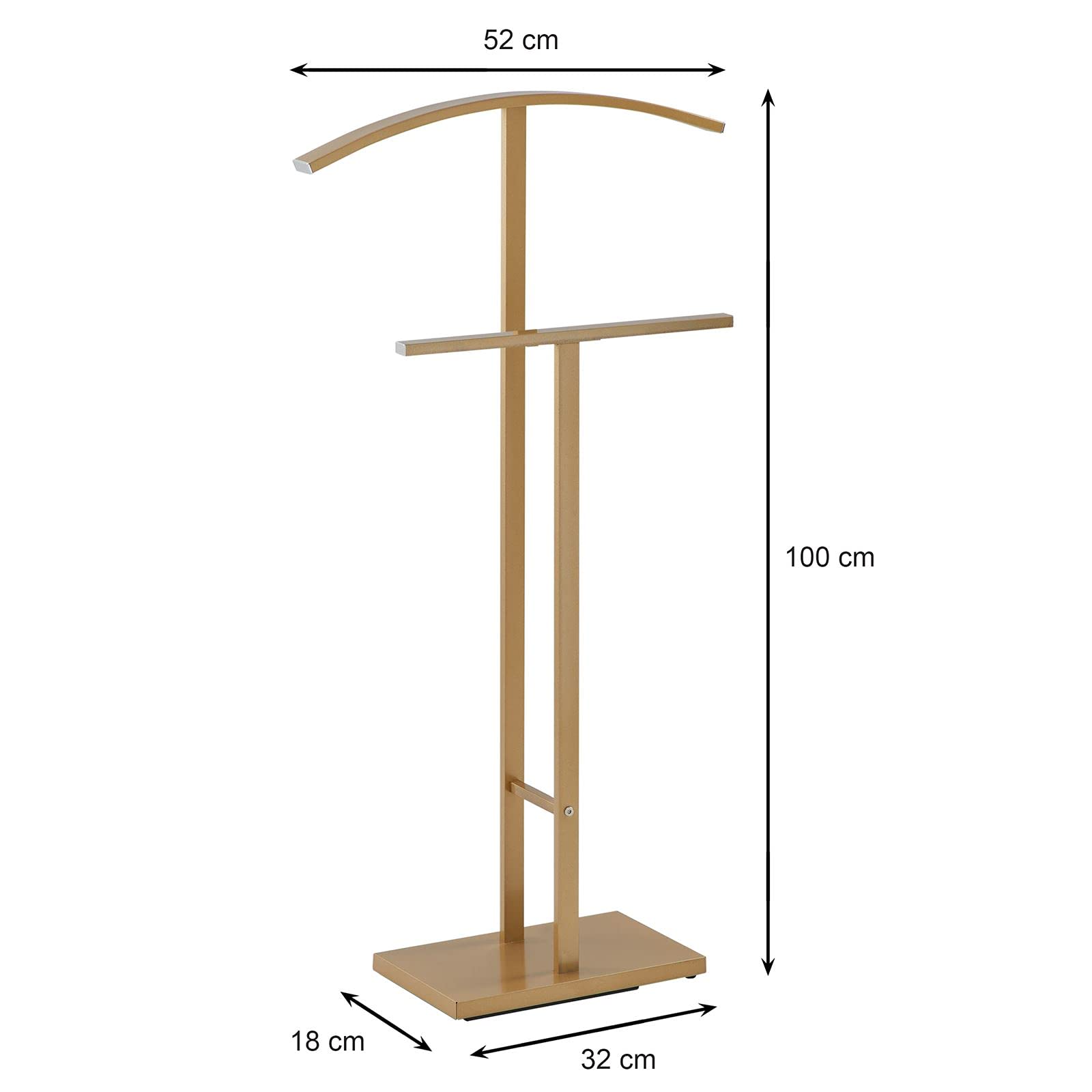 IDIMEX Valet de Chambre Scott chevalet de Nuit avec Un Cintre pour Veste et Un Portant pour Pantalon et Autres vêtements, Socle rectangulaire et Tubes en métal laqué Or
