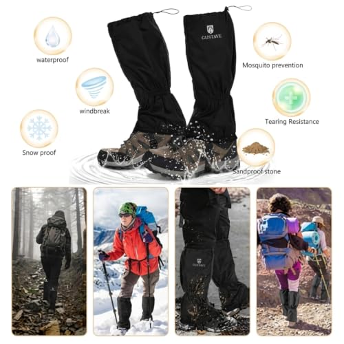 Image of Gustave Gaiters for Hiking, Climbing, Leggings, Trekking, Waterproof Windproof Sandproof Adults Hiking Gaiters, with Secure Fasten Belt Adjustable Hiking Gaiters Lightweight Gaiters (1 Pair) | Secure Fasten Belt, Adjustable, Lightweight Boot Leg Cover Protect for Mountain Snow, Hiking, Skiing, Walking, Climbing