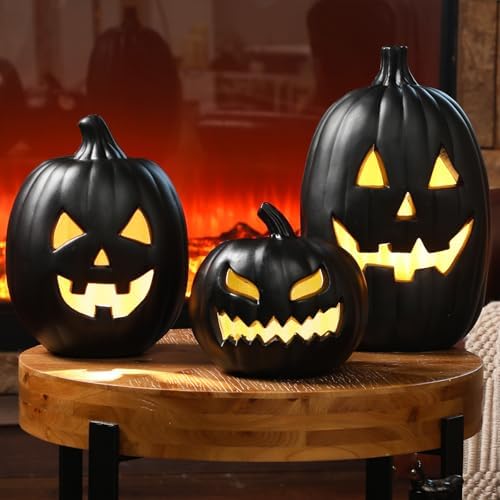 Reallnaive 3 PCS Black Jack o Lantern Decoration, Halloween Plast...