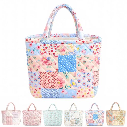 Sminra Small Bible Tote Bag for Women, Pastoral Floral Patchwork Mini Tote