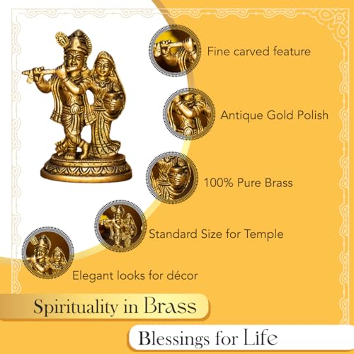 Image of Ekhasa 100% Pure Brass Radha Krishna Murti (Size: 12.8 cm) | Radha Krishna Statue | Radha Krishna Idol for Gift | Radhe Krishna ki Murti for Pooja Room | Radha Krishna Idol for Home Decor