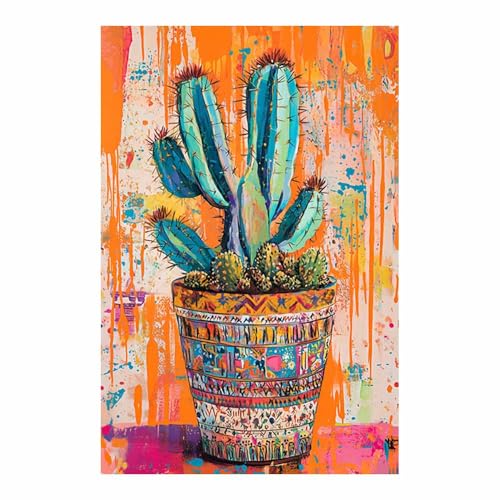 Poster cactus orange TERUEA 80x120cm sans cadre pour deco moderne