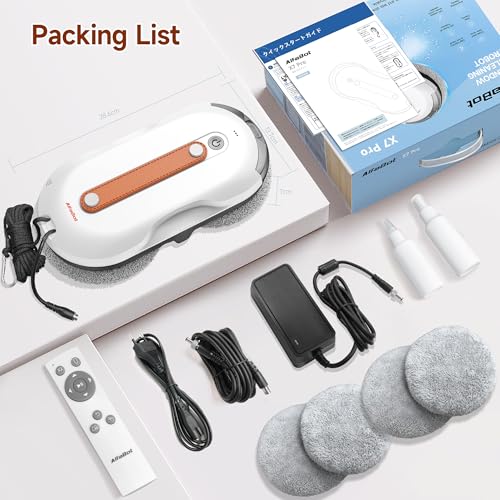 AlfaBot X7Pro Window Cleaner Robot with Dual Spray, 60ML Water Tank, 3980PA Suction, Auto Path Mapping Window Cleaner for High-Rise Windows (Indoor/Outdoor) - Streak-Free Tech & Safety Cord - Image 8