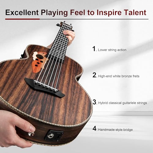 Image of 30inch Caramel CB904G Ebony Wood Electric Guitalele Small Guitar Kit Beginner Guitarlele Starter Bundle Strings, Padded Gig Bag, Strap Set (Ebony)
