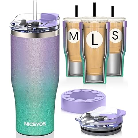 Universal Iced Coffee Sleeve - Insulated Double Wall Reusable Stainless Steel Holder Sleeves Insulator for Cold Drinks Fits Starbucks Dunkin Donuts Dutch Bros Small Medium Large Cups (Glitter) Cover