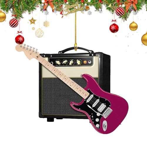 2d アクリル ギター オーナメント、エレキギター音楽オーナメント、クリスマスギターデコレーション 音楽愛好家向け ホリデークリスマス用の楽器オーナメント