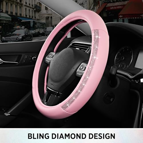 Road Comforts Steering Wheel Cover, Glitter Bling Leather Wheel Cover, Universal Fit 14.5"-15.5" Steering Wheels for Women & Girls, Anti-Slip Car Wheel Protector for Cars, Trucks, Vans, SUVs-Pink by Road Comforts - Used condition - Image 6