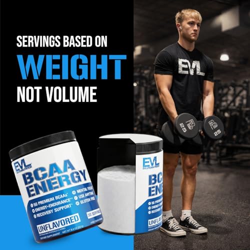 Image of EVL BCAAs Amino Acids Powder - Rehydrating BCAA Powder Post Workout Recovery Drink with Natural Caffeine - BCAA Energy Pre Workout Powder for Muscle Recovery Lean Growth and Endurance - Unflavored