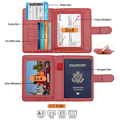 Deziliao Passport And Vaccine Card Holder Combo, Pu Leather Passport Holder With Vaccine Card Slot, Passport Wallet For Men And Women (Red) #TOP1