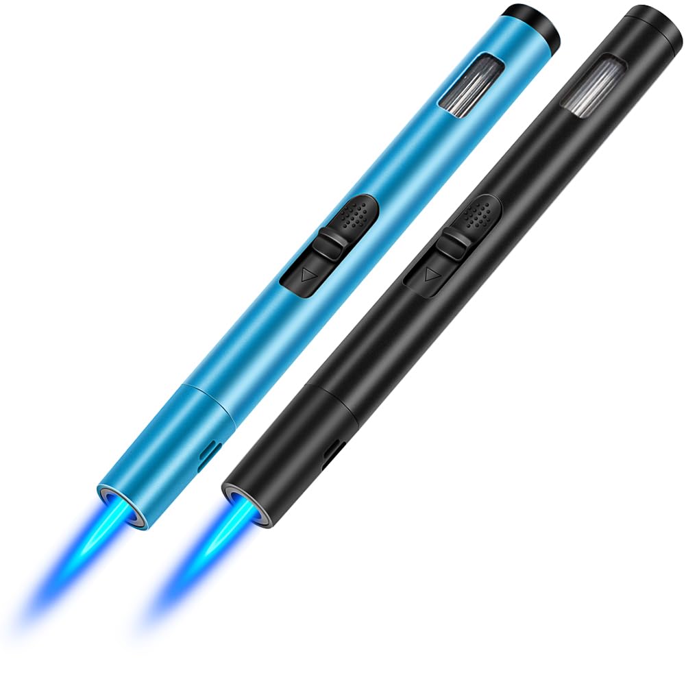 Photo 1 of LcFun Butane Lighters 2 Pack Refillable Torch Lighter Adjustable Flame Candle Lighter Windproof Lighters for Candle, Grill, Camping (Butane Not Included) Black and Blue