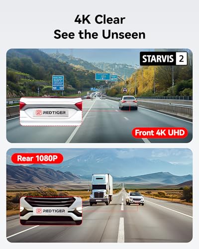 Image of REDTIGER F7NP Dash Cam 4K Front and Rear, Dual Dash Cam for Car,Night Vision Car Cam, Built-in GPS WIFI,32GB Card Included, 3.18 inch IPS Display, 170 Wide View, WDR, 24H Parking Monitor