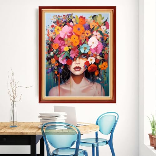 Image of Magxvouy Cross Stitch Kits Stamped Full Range of Embroidery Kits,Cross Stitch Patterns Needlework Kits for Beginners 11CT Printed Kits&Flower Girl 16x20 inch