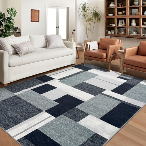 LuxFocus Machine Washable Modern Rug, Boho Chic Rug Geometric Textured Area Rugs for Living Room Couch Dorm Coffee Table Dining Table Office Bedroom Decor Carpet 160x230cm Grey