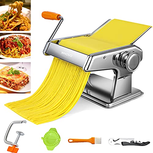 Nudelmaschine Manuell, Pastamaschine aus Edelstahl mit 6 Einstellbarer Dicke und 2 in 1 Nudelschneider für Spaghetti…