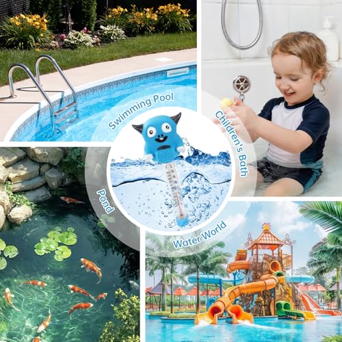 Image of Pool Thermometer Floating, Water Temperature Thermometer with String, Large Size Easy Read & Shatter Resistant Pool Accessories for Ice Bath & Hot Tub, Outdoor & Indoor Swimming Pool, Spas(Monster)