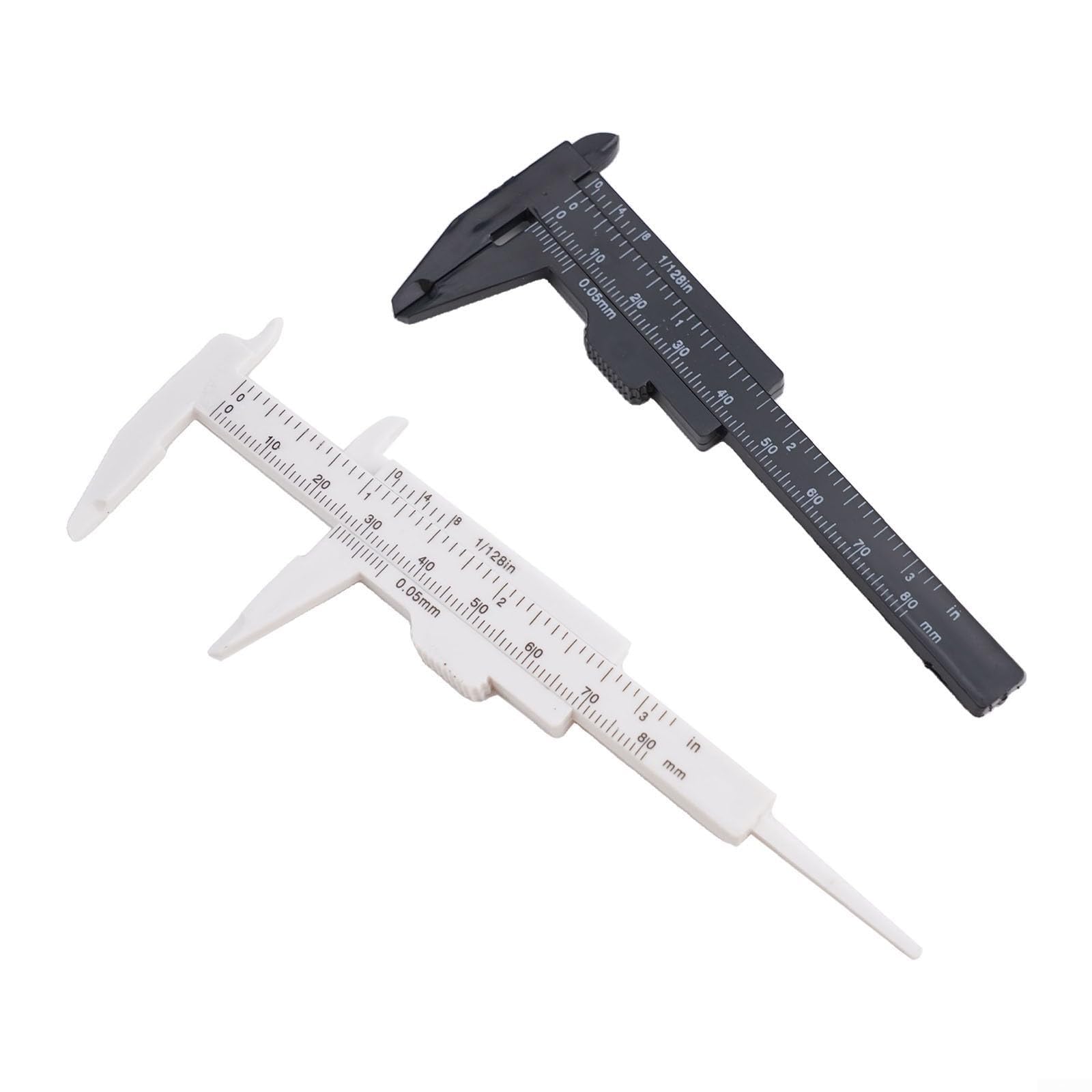 Calibrador Vernier de plástico, Regla Deslizante de 80 mm, micrómetro, Herramienta de medición para medición de Espesor y Profundidad, Juego en Blanco y Negro.