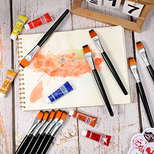 10 Pieces 3/4 Inch Flat Paint Brushes Acrylic Paint Brush Artist Craft Paint Brushes Watercolor Small Brush Bulk Painting Brush Art Detail Oil Brush For Kid Adult(Black,8.1 X 0.9 X 3/4 Inch) #TOP6
