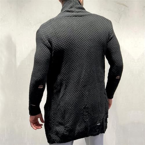 Mens Ripped Shawl Collar Sweaters Open Front Muscle Long Cardigan Sweater Cable Knit Winter Long Cardigans2