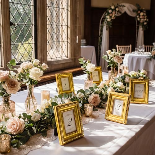 Image of 24 Pcs 2 x 3 Inch Small Gold Picture Frames Bulk Mini Vintage Antique Ornate Retro Baroque Photo Frames with Backboard for Wall Hanging Tabletop Home Decor Wedding Christmas Display