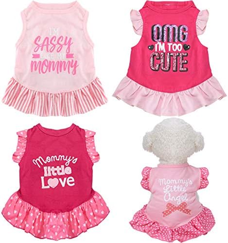 4 Pieces Pet Dress Shirt Cute Dog Sundress Printed Dog Princess Dress Puppy Summer Apparel Clothes Dog Skirt Shirt with Ruffles Dress for Small Dogs Cats Puppy (S)