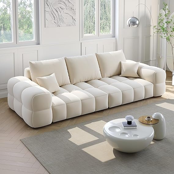 Image of A to Z Furniture Classic Chesterfield Sofa Set Luxury Chesterfield Sofa in for Home Living Room & Office (3+1=4 Seater Sofa with Ottoman Off White)