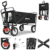 Sekey Bollerwagen Faltbar Gummireifen 200KG Schwerlast, Faltbarer Bollerwagen Geländetauglich, Klappbarer Handwagen Strand Camping Ultraleise Vollgummi 100L, StarkX 3114, Schwarz