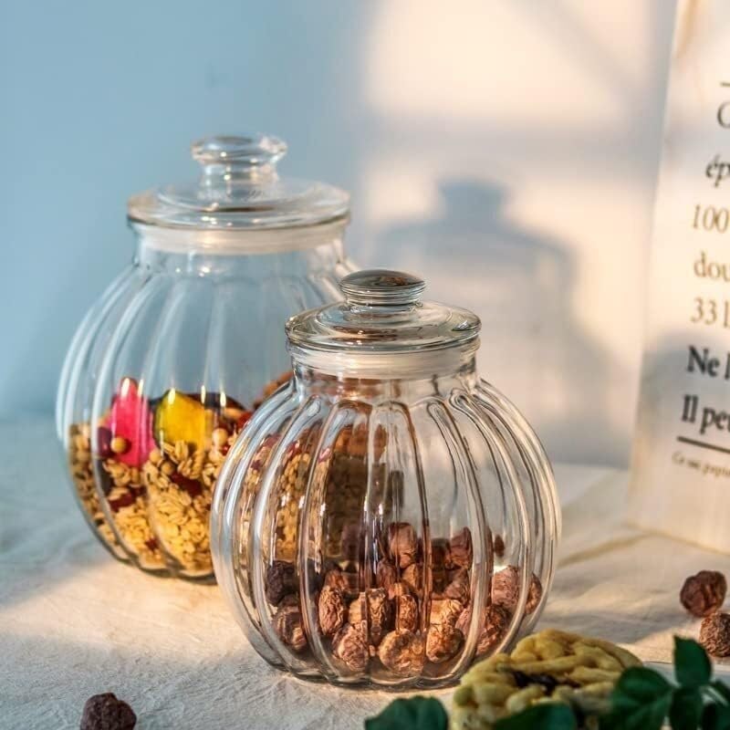Sucrier, Sucrier en verre en forme de citrouille, pot de stockage des aliments, bonbons, biscuits avec couvercle