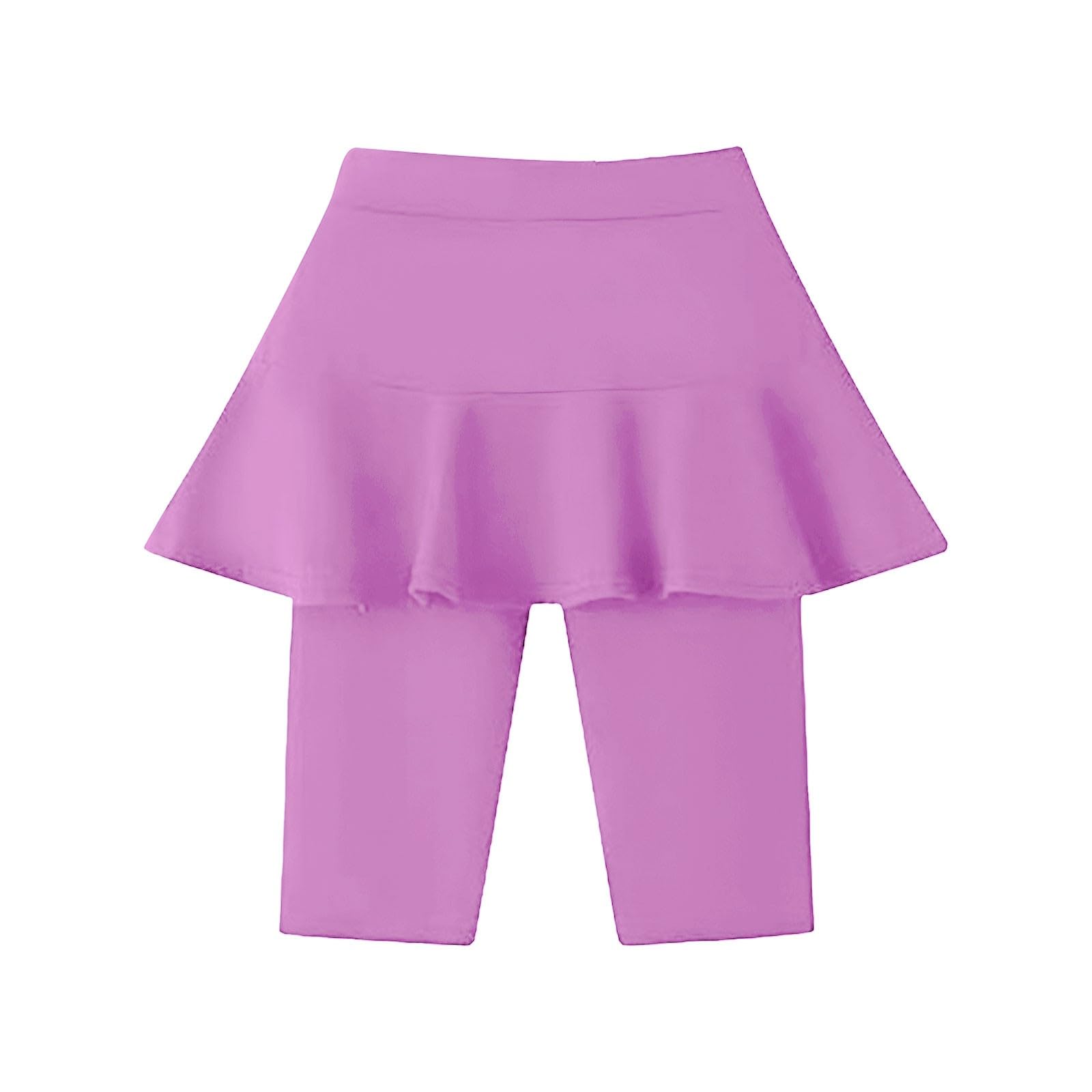 Kids' Girls Summer Casual Sports Pants Knee Length Leggings with Skirt Stretchy Athletic Ruffle (Purple, 3-4 Years)