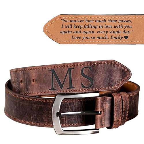 Custom Engraved Leather Belt, Personalized Genuine Leather Adjustable Strap with Hidden Message, Name, Initials, Date, Unique Gift for Husband, Father, Wedding, Anniversary, Valentine, Christmas