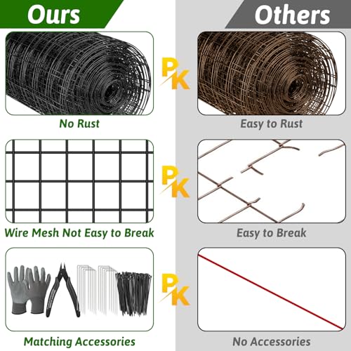 24 in x 59 Ft Welded Wire Fence Black PVC Coated Wire Mesh 2 x 3 in 14GA Garden Fence for Dog Border Fencing Roll Outdoor Animal Barrier Fence with U-Shape Hooks for Yard Plant Vegetable Protection