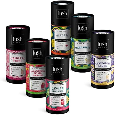 Lush Wine Mix Organic Cocktail Mixers, 66 Servings Frozen Wine Slushies, Simple Syrup Drink Mix, Frose, Sangria, Margarita, Ginger Hibiscus, Lavender Lemon, Strawberry Basil Lemonade - Variety Pack