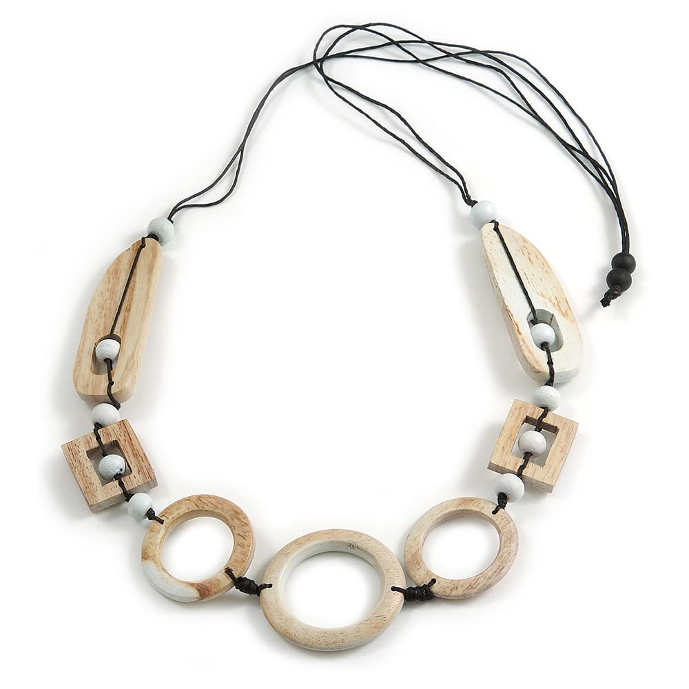 Avalaya Collana lunga geometrica in legno lavato, con perline