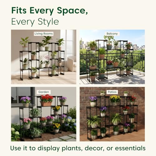 Image of KYARI 12 Tier Metal Plant Stand - Heavy Duty Black Powder Coated Vertical Plant Rack | Rust-Proof Multi Layer Flower Pot Stand for Balcony, Living Room & Outdoor Use (DIY Assembly Required)