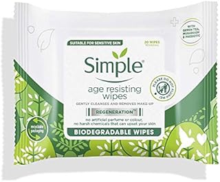 Simple Regeneration Age Resisting Remove Make-up and Fights Premature Ageing Biodegradable Facial Wipes for Sensitive Skin 20 Wipes