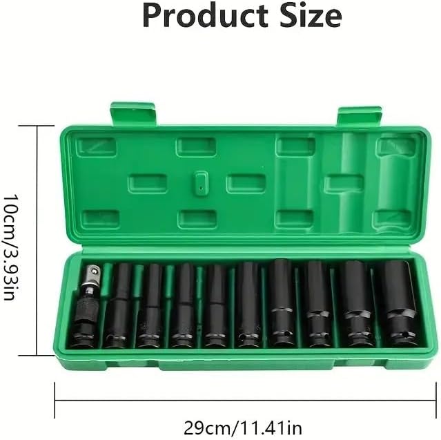 10 Pieces 1/2-Inch Square Drive 78mm Deep Impact Socket Hex Set, 6-Point Standard Metric Sizes CR-V Steel 10mm to 24mm (10 in 1) (11 in 1 impact socket set)