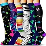 unisex Compression Socks (015 Black/Blue/Red/Green/White/Pink, Small-Medium)